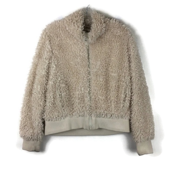 Zara Trf Mock Neck Zip Up Long Sleeve Eyelash Sherpa Jacket in Cream - Picture 1 of 11